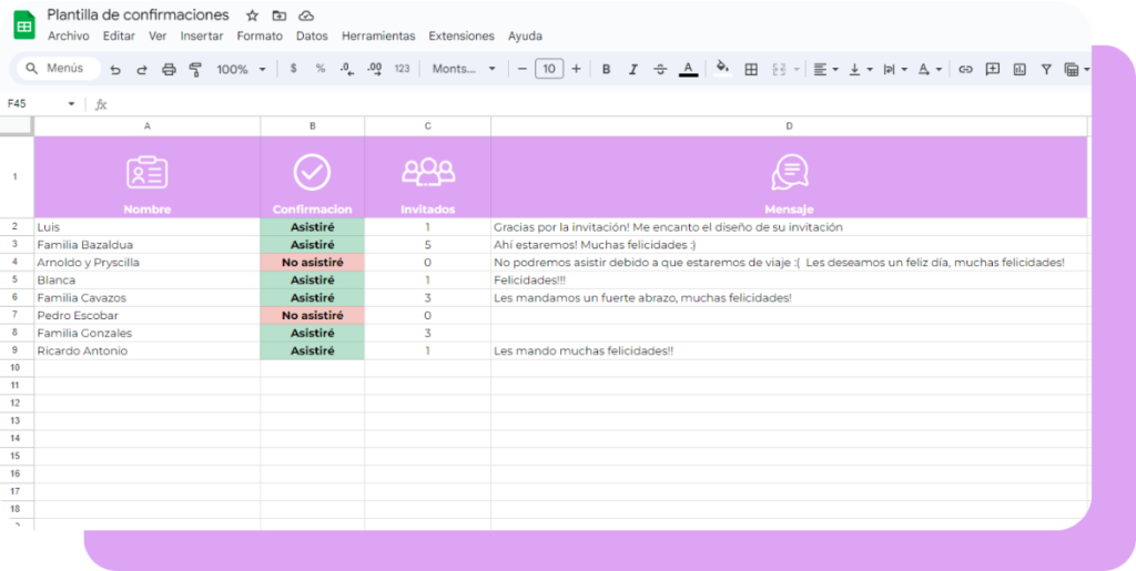 confirmaciones de asistencia para invitaciones digitales